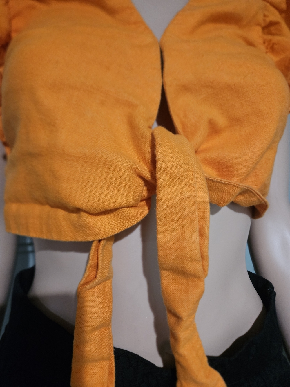 Abercrombie Orange Linen Tie Front Top Ruffle Sleeve Crop Euro Summer. XS - Picture 8 of 16